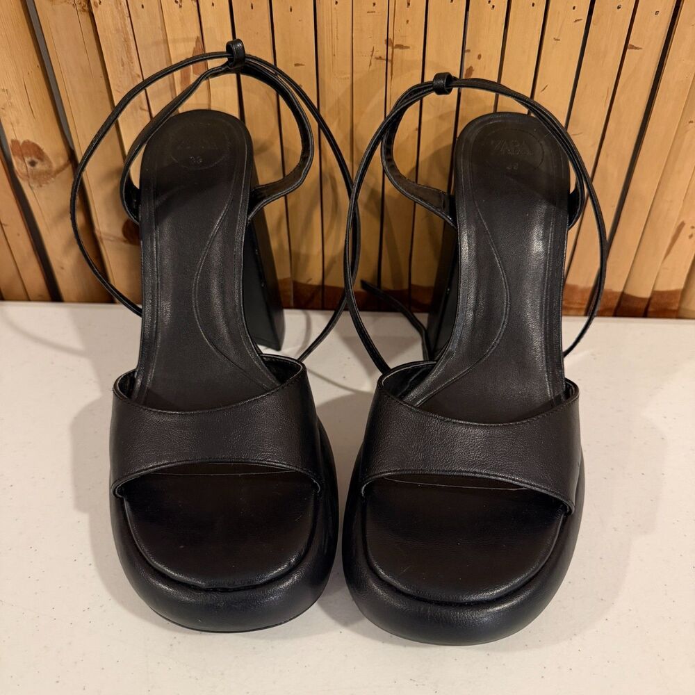 Zara Black Chunky Platform Heels Bubble Sole Ankle Strap Sandals Y2K 90s Goth 39